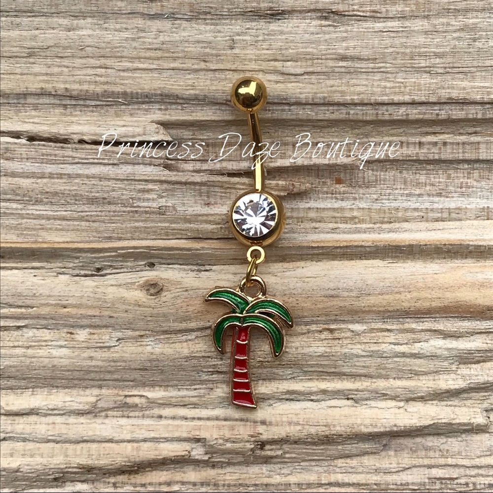 Gold Palm Tree Belly‎ Button Ring